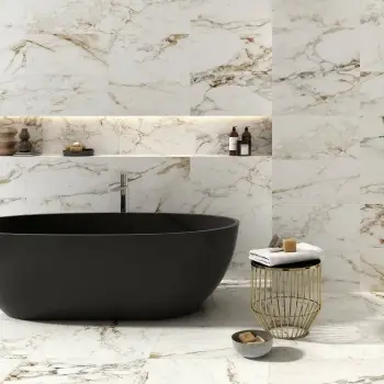 Barnaby Super White Matt Wall and Floor Tile 300x600 Bathroom Roomset
