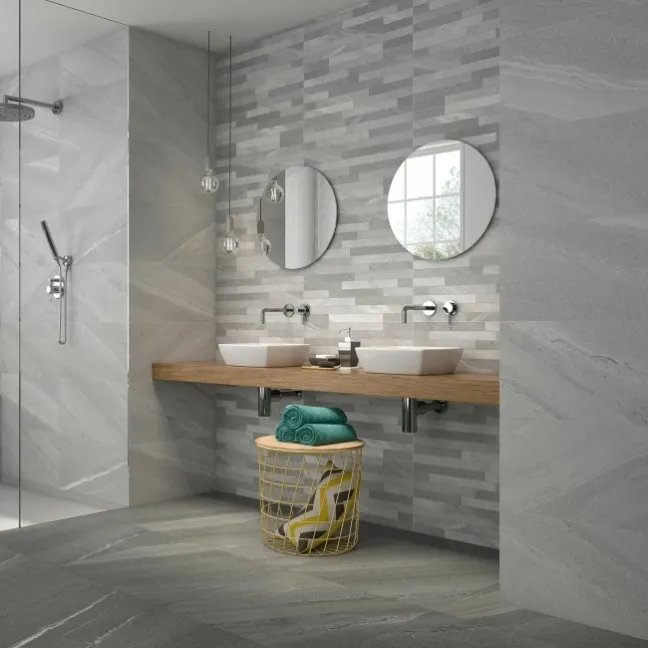 Allegro Mixed Decor Grey Stone Effect Matt Porcelain Wall Tile