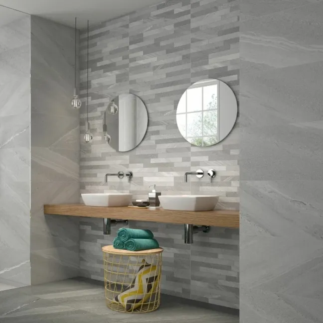 Allegro Mixed Decor Grey Stone Effect Matt Porcelain Wall Tile