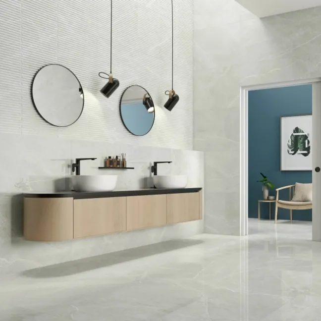 Fior Di Bosco Light Grey Decor Marble Effect Gloss Ceramic Wall Tile
