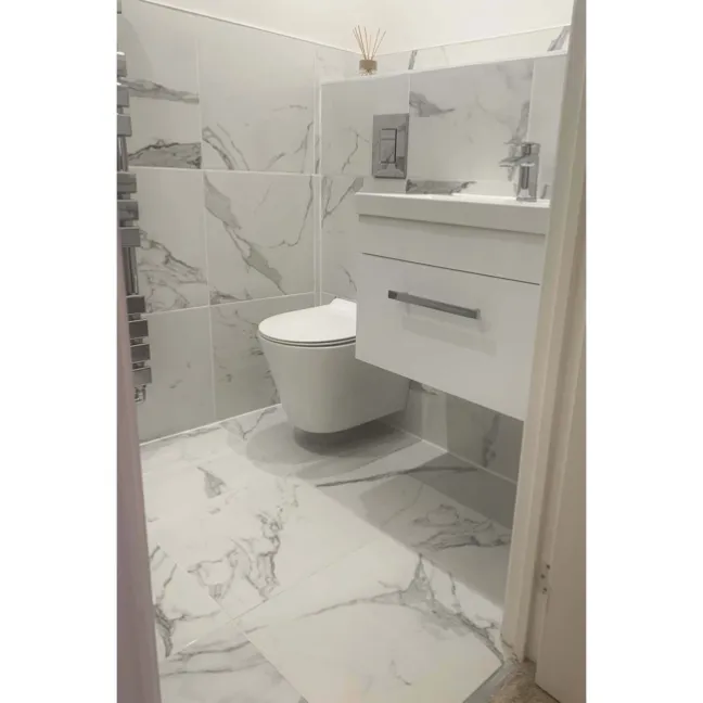 Carrara White Gloss Marble Effect Ceramic Floor Tile 
