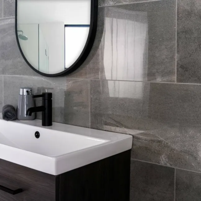 Shades Grey Stone Effect Polished Porcelain Wall and Floor Tile