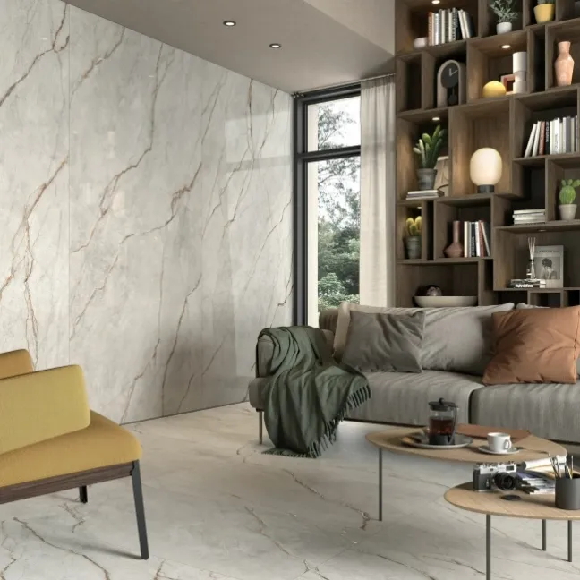 The Room Grey Marble Effect Polished Porcelain Wall and Floor Tile