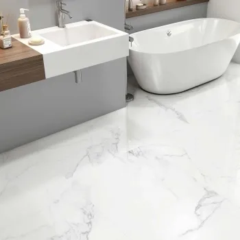 Carara White Gloss Marble Effect Porcelain Floor Tile