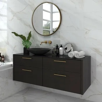 Carrara Gold Gloss Marble Effect Porcelain Wall and Floor Tile 300x600 Bathroom Roomset