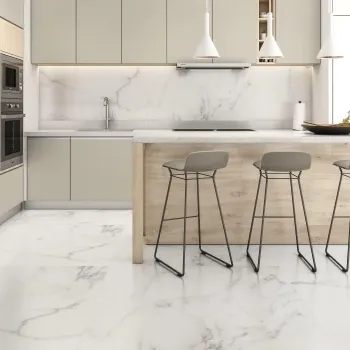 Carrara White Matt Marble Porcelain Floor Tile 600x1200 Kitchen Roomset
