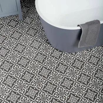 Dorset Feature Black Wall and Floor Tiles 450x450 Bathroom Roomset