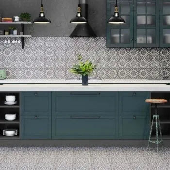 Dorset Feature Grey Wall and Floor Tiles 450x450 Kitchen Roomset