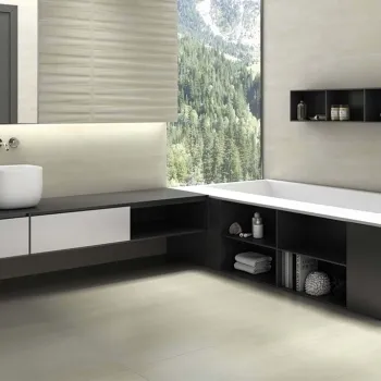 Elven Beige Matt Floor Tiles 600x600 Bathroom Roomset
