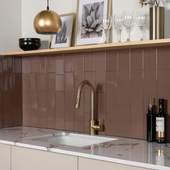 Linear Cappuccino Gloss Wall Tiles Kitchen Roomset