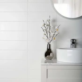 Linear White Matt Wall Tiles 100x300 Bathroom Roomset
