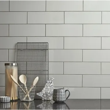 Linear Grey Gloss Wall Tiles Kitchen Roomset