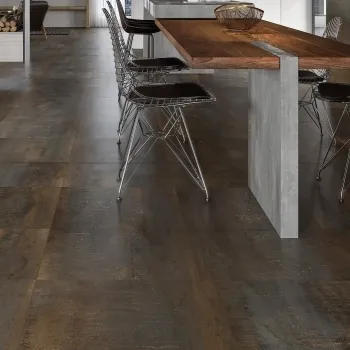 Metal Rust Rect Porcelain Floor Tile 600x600 Dining Room Roomset