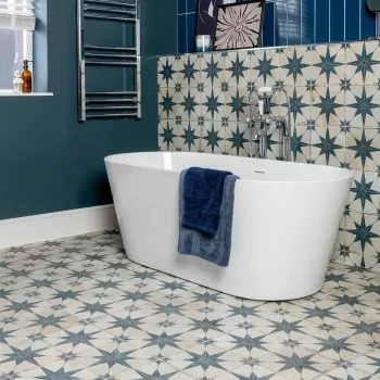 Metropolis Star Indigo Wall and Floor Tiles 450x450 Dining Room Roomset