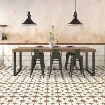 Metropolis Star Sienna Wall and Floor Tiles 450x450 Dining Room Roomset