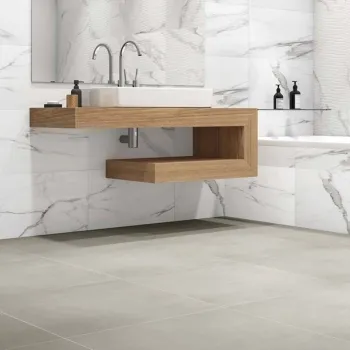 Munari Soft Grey Concrete Effect Wall and Floor Tile 600x600 Bathroom Roomset