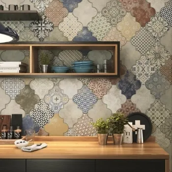 Riga Patchwork Wall and Floor Tiles 450x450 Kitchen Roomset