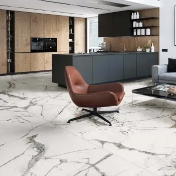 The Room Marble White Matt Porcelain Wall and Floor Tile 600x1200 Kitchen Roomset