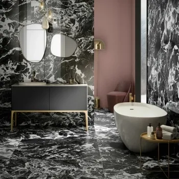 The Room Grand Marble Polished Porcelain Wall and Floor Tile 600x1200 Bathroom Roomset