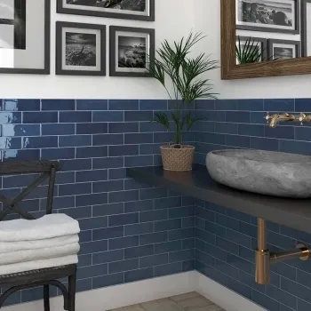 Village Royal Blue Wall Tiles 65x200 Bathroom Roomset