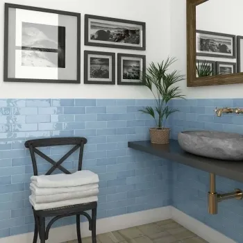 Village Azure Blue Wall Tiles 65x200 Bathroom Roomset