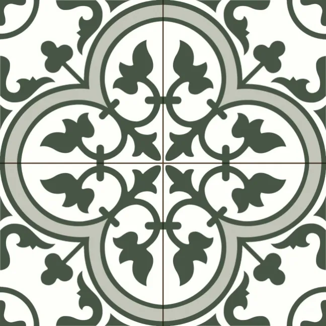 Avon Green Victorian Patterned Matt Ceramic Floor Tile