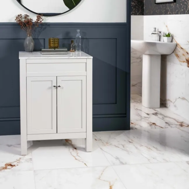 Barnaby White Marble Effect Gloss Rectified Vitrified Ceramic Floor Tile