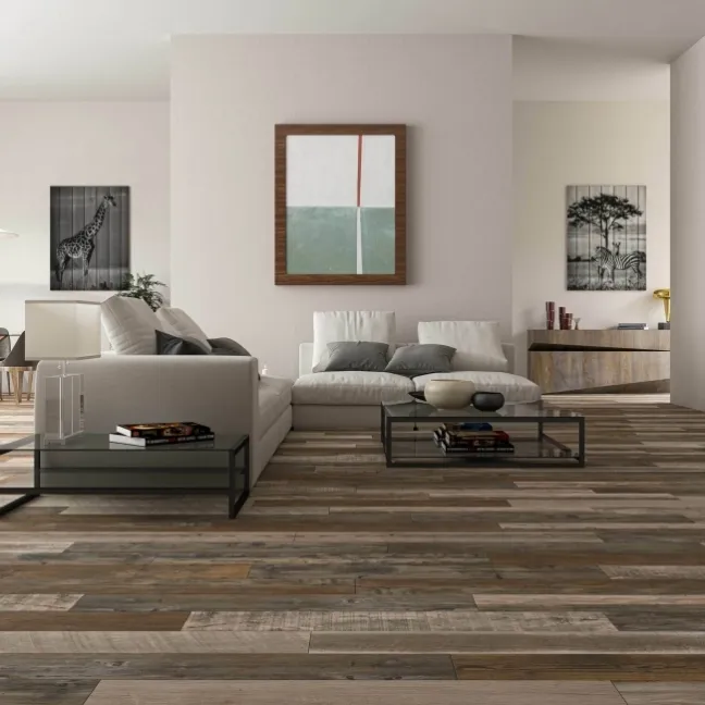 Firewood Brown Mixed Wood Effect Matt Porcelain Floor Tile