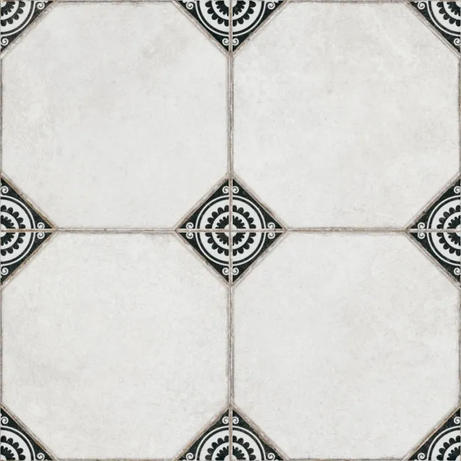 Leeds Black Patterned Matt Porcelain Floor Tile