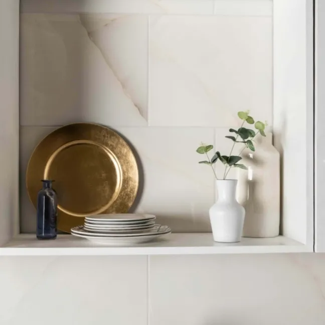 Onix Cristal Ivory Marble Effect Gloss Slim Ceramic Wall Tile