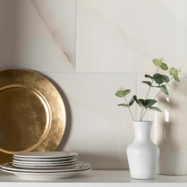 Onix Cristal Ivory Marble Effect Gloss Slim Ceramic Wall Tile