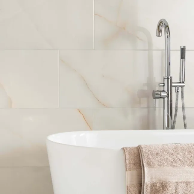 Onix Cristal Ivory Marble Effect Gloss Slim Ceramic Wall Tile
