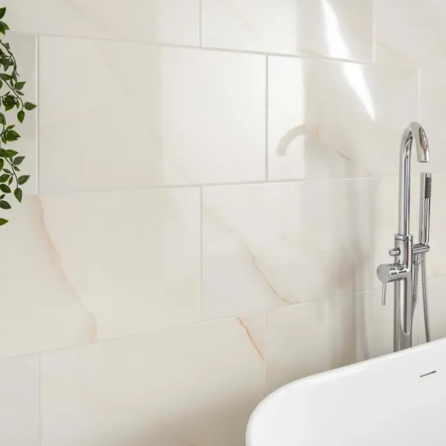 Onix Cristal Ivory Marble Effect Gloss Slim Ceramic Wall Tile