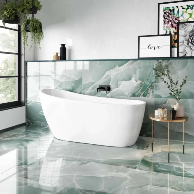 Onyx Marble Effect Turquoise Green Polished Porcelain Wall and Floor Tile