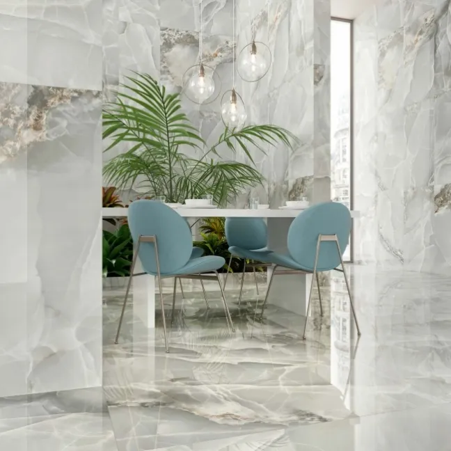 Onyx Marble Effect Grey Polished Porcelain Wall and Floor Tile