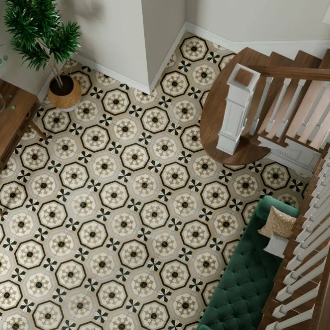 Osborne Grey Victorian Patterned  Matt Ceramic Floor Tile