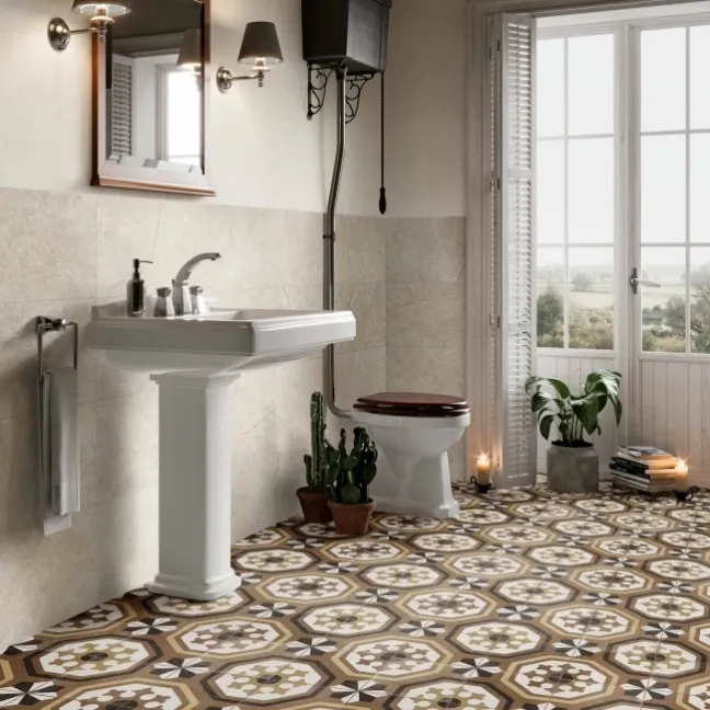 Osborne Marron Victorian Patterned  Matt Ceramic Floor Tile