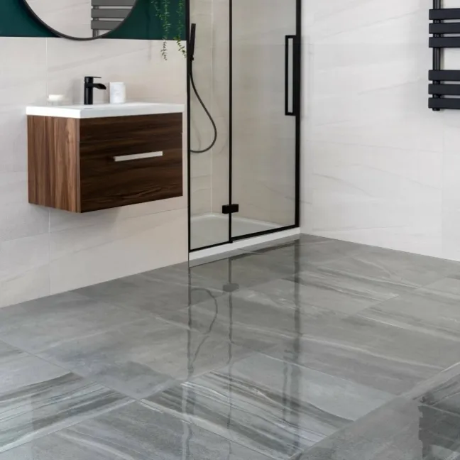 Shades Grey Stone Effect Polished Porcelain Floor Tile