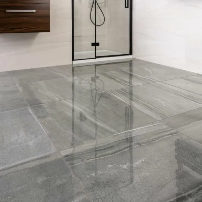 Shades Grey Stone Effect Polished Porcelain Floor Tile