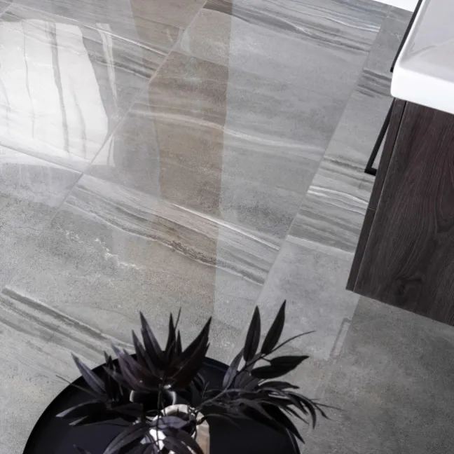 Shades Grey Stone Effect Polished Porcelain Floor Tile