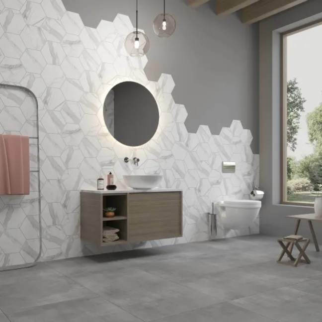 Statuario White Marble Effect Hexagon Matt Porcelain Tile