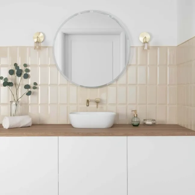 Subway Bevelled Cream Gloss Ceramic Wall Tiles