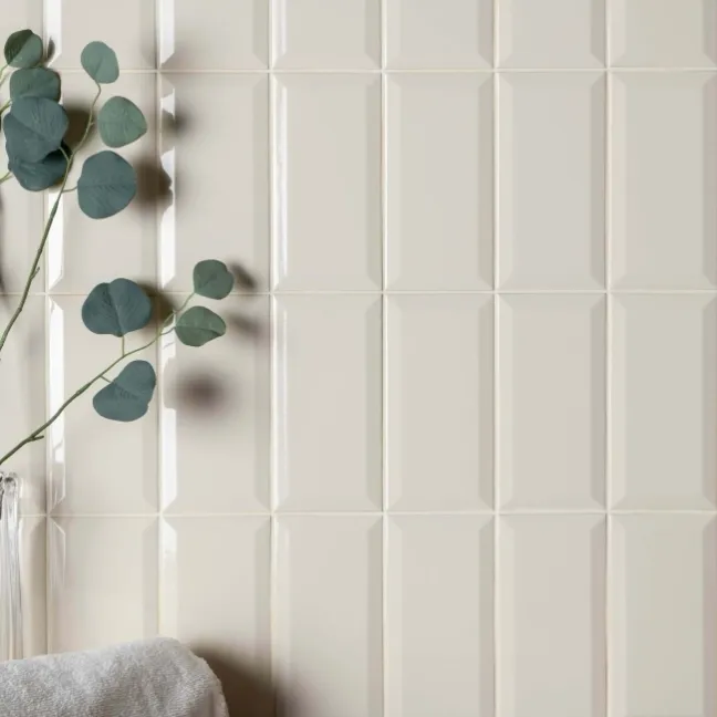 Subway Bevelled Cream Gloss Ceramic Wall Tiles