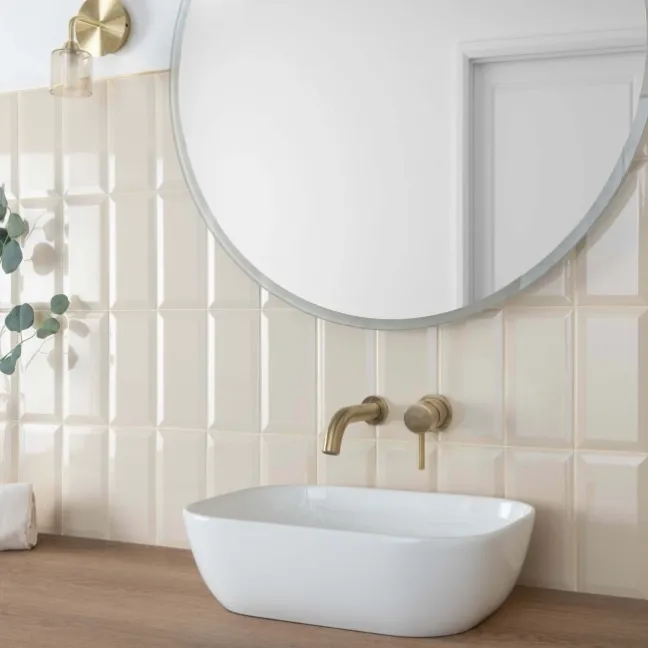 Subway Bevelled Cream Gloss Ceramic Wall Tiles