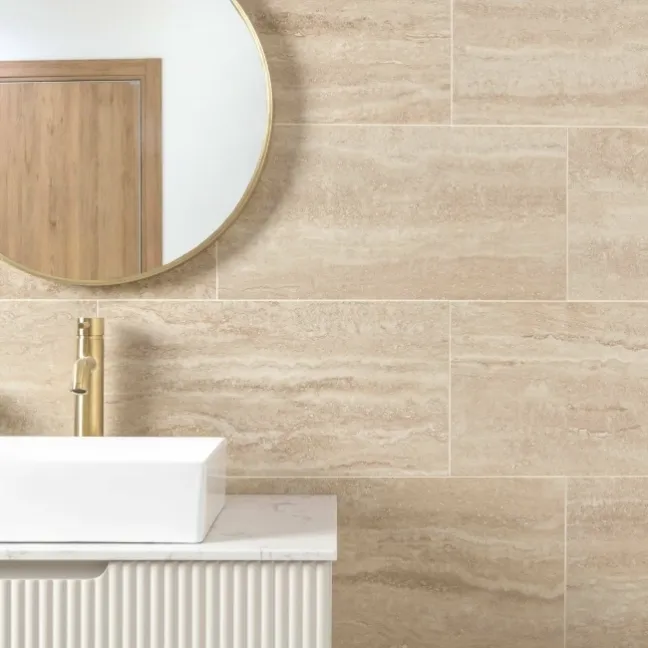 Travertino Beige Stone Effect Matt Porcelain Wall & Floor Tile
