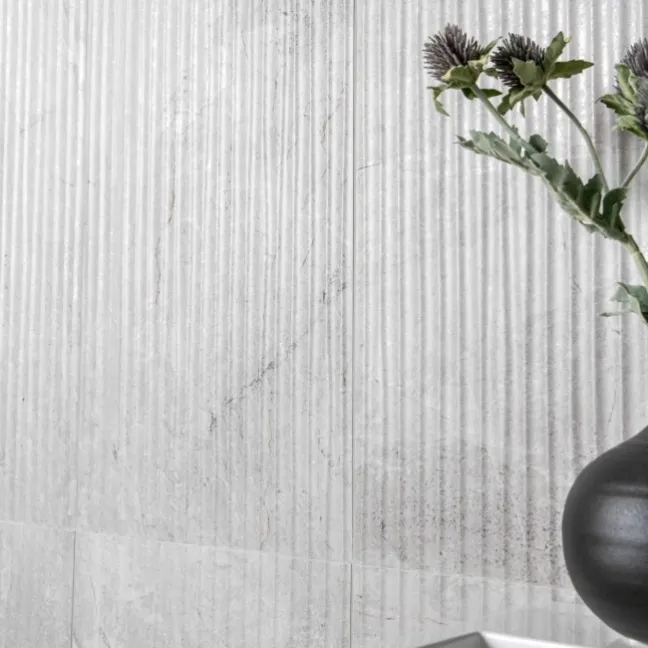 Tuscan Light Grey Embossed Decor Stone Effect Matt Ceramic Wall Tile