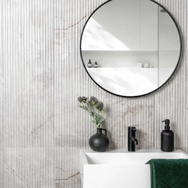 Tuscan Light Grey Embossed Decor Stone Effect Matt Ceramic Wall Tile