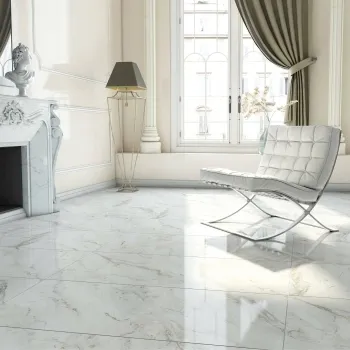 Anderson White Polished Floor Tiles 600x1200 Living Room Roomset