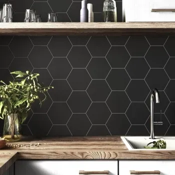 Hexagon Black Wall Tile 175x200 Kitchen Roomset