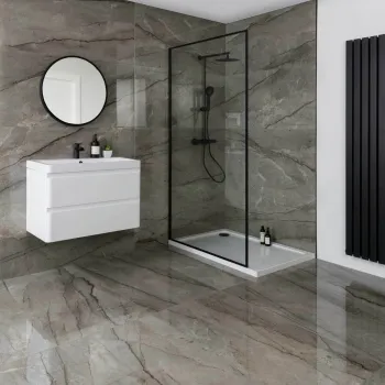Breccia Adige Grey Polished Marble Effect Porcelain Wall and Floor Tile